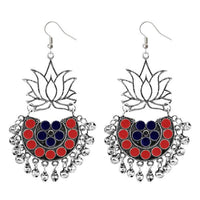 Jeweljunk Silver Plated Blue & Red Meenakari Afghani Earrings - 1311079C