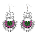 Jeweljunk Silver Plated Green & Pink Meenakari Afghani Earrings - 1311079D