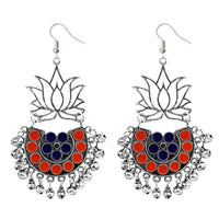 Tip Top Fashions Silver Plated Orange & Blue Meenakari Afghani Earrings - 1311079E