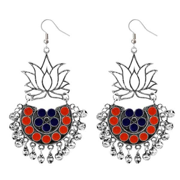 Tip Top Fashions Silver Plated Orange & Blue Meenakari Afghani Earrings - 1311079E