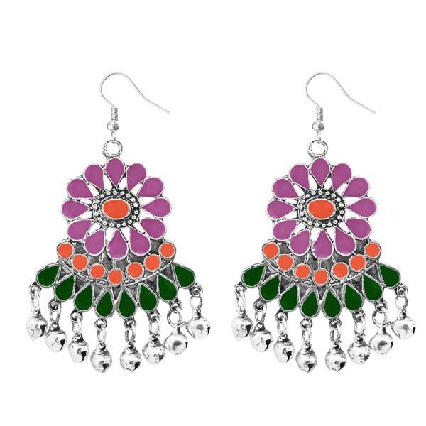 Jeweljunk Rhodium Plated Multi Meenakari Afghani Earrings - 1311081B