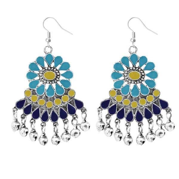 Jeweljunk Multi Meenakari Rhodium Plated Afghani Earrings - 1311081D