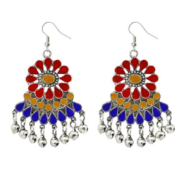 Tip Top Fashions Meenakari Silver Plated Afghani Earrings - 1311081F