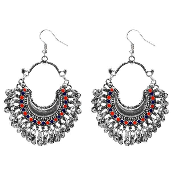 Jeweljunk Orange & Blue Meenakari Afghani Earrings - 1311082A