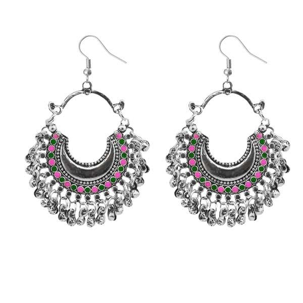 Jeweljunk Pink & Green Meenakari Afghani Earrings - 1311082F