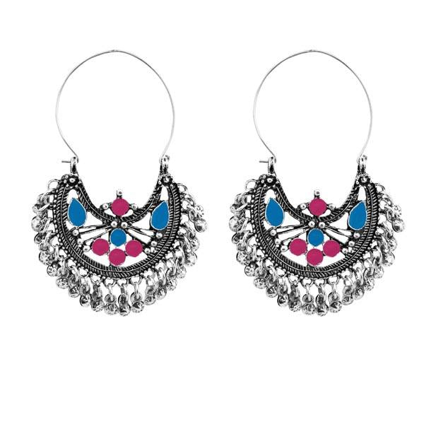 Jeweljunk Pink & Blue Meenakari Afghani Earrings - 1311083F