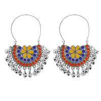 Jeweljunk Silver Plated Multi Meenakari Afghani Earrings - 1311084A