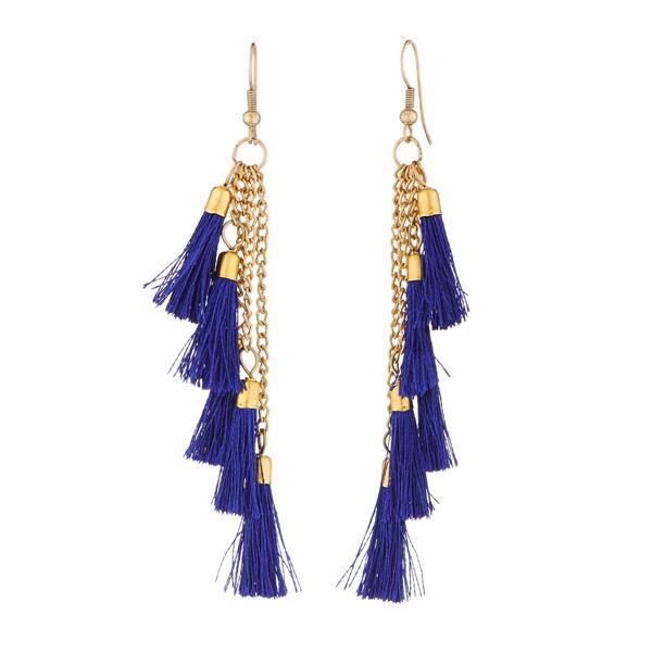 Jeweljunk Blue Thread Gold Plated Dangler Earrings - 1308330G