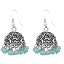 Jeweljunk Blue Beads Rhodium Plated Jhumki Earrings - 1309004B