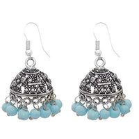 Jeweljunk Blue Beads Rhodium Plated Jhumki Earrings - 1309004B