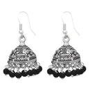 Jeweljunk Black Beads Rhodium Plated Jhumki Earrings - 1309004C