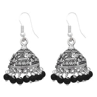 Jeweljunk Black Beads Rhodium Plated Jhumki Earrings - 1309004C