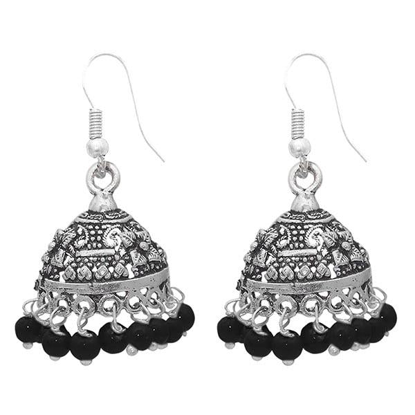 Jeweljunk Black Beads Rhodium Plated Jhumki Earrings - 1309004C