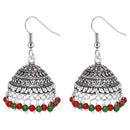 Jeweljunk Maroon Beads Rhodium Plated Jhumki Earrings - 1309007E