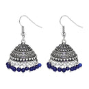 Jeweljunk Blue Beads Rhodium Plated Jhumki Earrings - 1309007F
