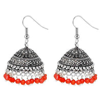 Jeweljunk Orange Beads Rhodium Plated Jhumki Earrings - 1309007H