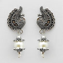 Jeweljunk Peacock Design Rhodium Plated Dangler Earrings - 1309037A