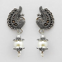 Jeweljunk Peacock Design Rhodium Plated Dangler Earrings - 1309037A