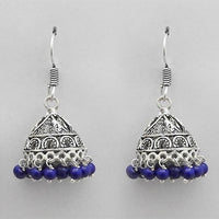 Jeweljunk Blue Beads Rhodium Plated Jhumki Earrings - 1309050A