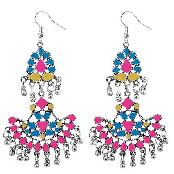 Jeweljunk Meenakari Rhodium Plated Afghani Earrings - 1311039M