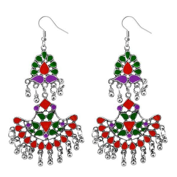 Tip Top Fashions Meenakari Rhodium Plated Afghani Earrings - 1311039N