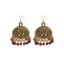 Jeweljunk Maroon Beads Antique Gold Plated Jhumki Earrings - 1309339D