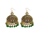 Jeweljunk Green Beads Antique Gold Plated Jhumki Earrings - 1309339E