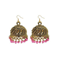 Jeweljunk Pink Beads Antique Gold Plated Jhumki Earrings - 1309339F