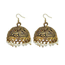 Jeweljunk White Beads Antique Gold Plated Jhumki Earrings - 1309340A