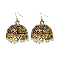 Jeweljunk White Beads Antique Gold Plated Jhumki Earrings - 1309340A
