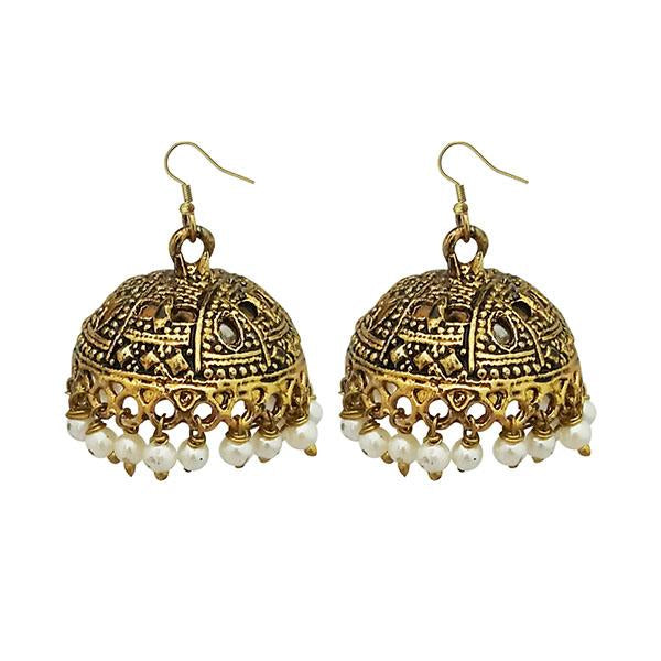 Jeweljunk White Beads Antique Gold Plated Jhumki Earrings - 1309340A