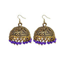 Jeweljunk Purple Beads Antique Gold Plated Jhumki Earrings - 1309340B