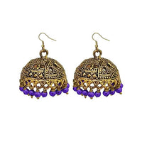 Jeweljunk Purple Beads Antique Gold Plated Jhumki Earrings - 1309340B