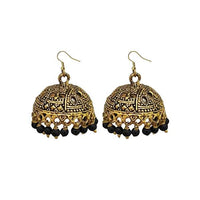 Jeweljunk Black Beads Antique Gold Plated Jhumki Earrings - 1309340G