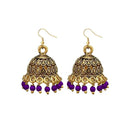 Jeweljunk Antique Gold Plated Purple Beads Jhumki Earrings - 1309341B