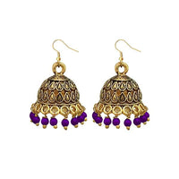Jeweljunk Antique Gold Plated Purple Beads Jhumki Earrings - 1309341B