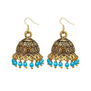 Jeweljunk Blue Beads Antique Gold Plated Jhumki Earrings - 1309341C