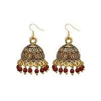 Jeweljunk Antique Gold Plated Maroon Beads Jhumki Earrings - 1309341D