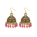 Jeweljunk Antique Gold Plated Pink Beads Jhumki Earrings - 1309341F