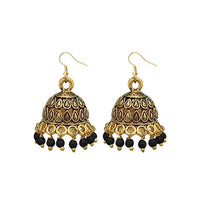 Jeweljunk Antique Gold Plated Black Beads Jhumki Earrings - 1309341G