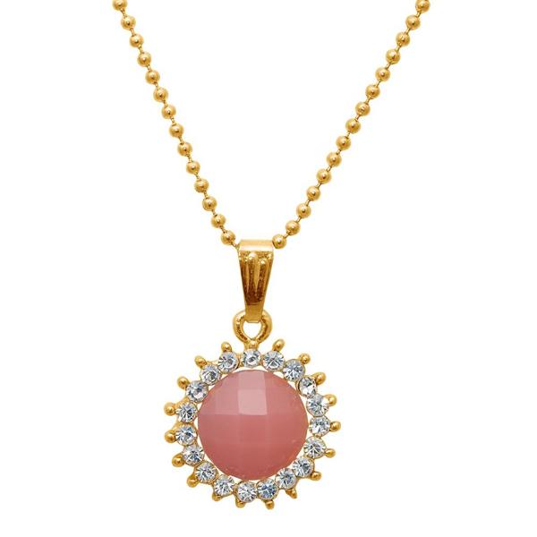 Regina Gold Plated Pink Austrian Stone Chain Pendant - 1203165D