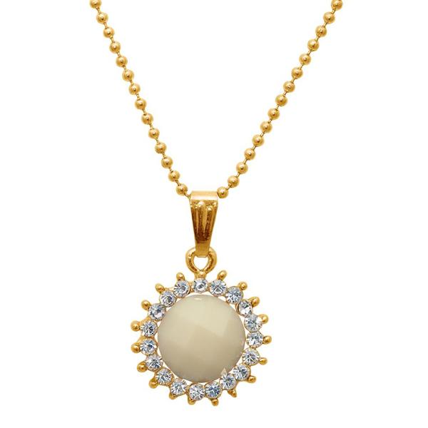 Tip Top Fashions Gold Plated White Austrian Stone Chain Pendant - 1203165E