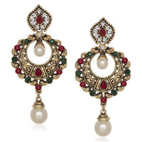 The99Jewel Red Stone Pearl Drop Dangler Earrings - 1305508