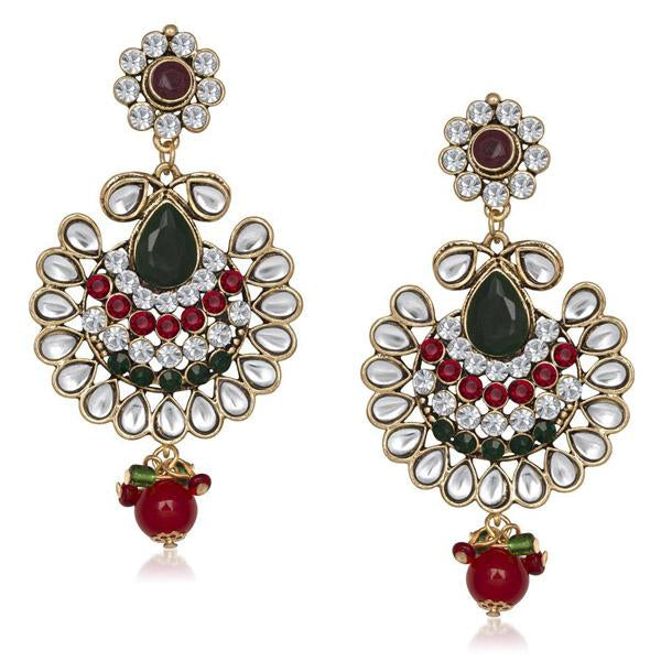 Soha Fashion Stone Antique Gold Plated Kundan Dangler Earrings