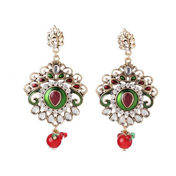 The99Jewel Kundan  Stone Red Meenakari Dangler Earrings