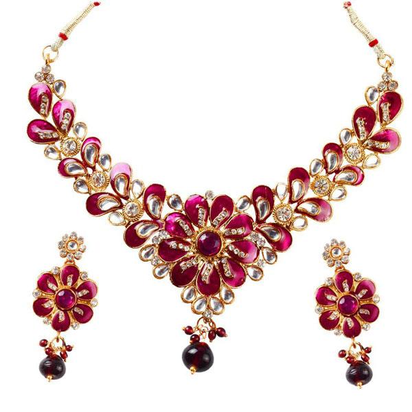 Soha Fashion Purple Meenakari Stone Drop Necklace Set - 2200401