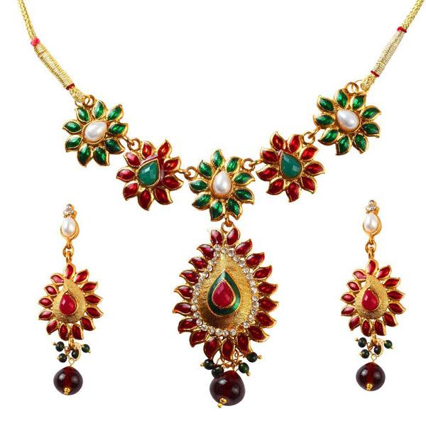 Soha Fashion Maroon Meenakari Stone  Necklace Set - 2200405