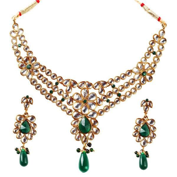 Tip Top Fashions Gold Plated White Kundan Necklace Set - 2200502