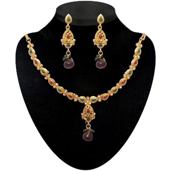 Soha Fashion Multicolour Maroon Pota Stone Necklace Set