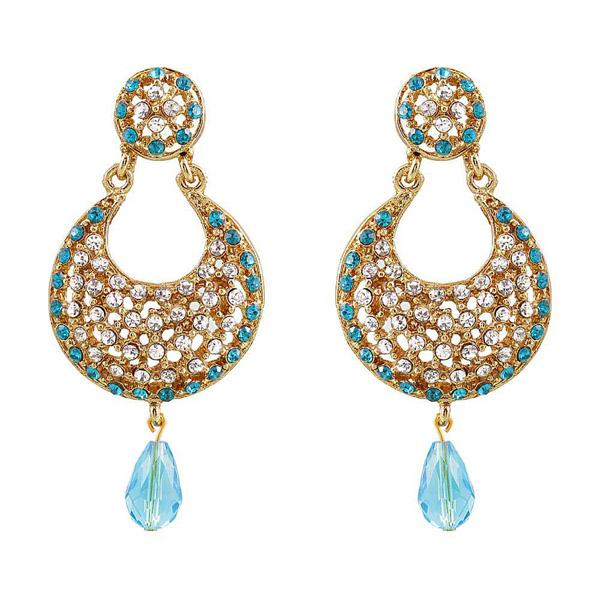 Tip Top Fashions Blue Austrian Stone Gold Plated Chandbali Earrings - 1300908